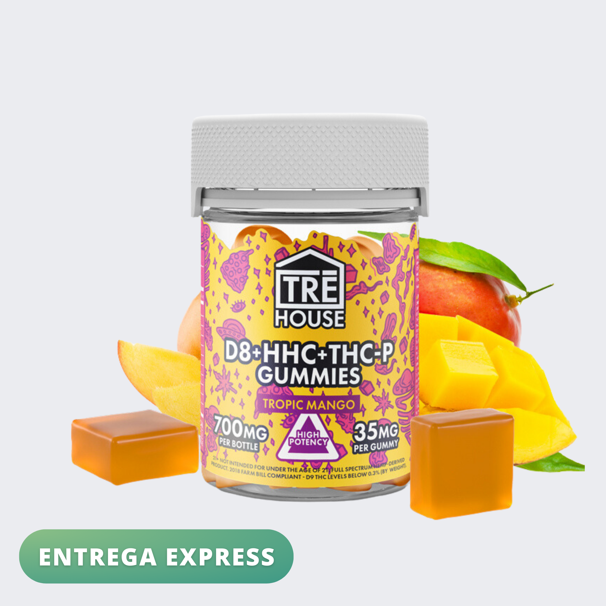 Gomitas Tropic Mango Delta 8/HHC/THC-P - Tre House - 35mg por Gomita - Mango